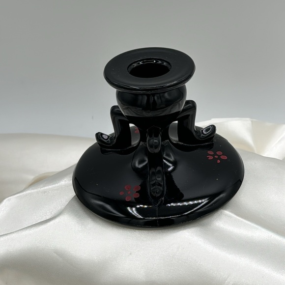 Vintage Black Depression Glass Art Deco Footed Candle Stick Holder - Picture 2 of 3